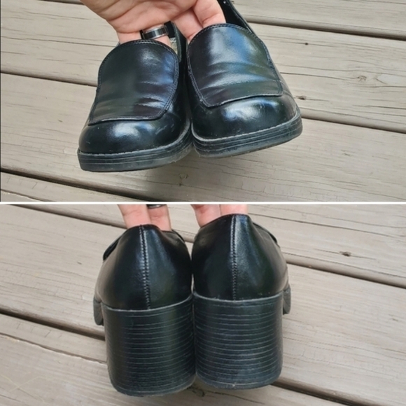 Vintage 90s y2k Bratz Black Vegan Leather Platform Oxford Chunky Heel Loafers 8 - Picture 6 of 9